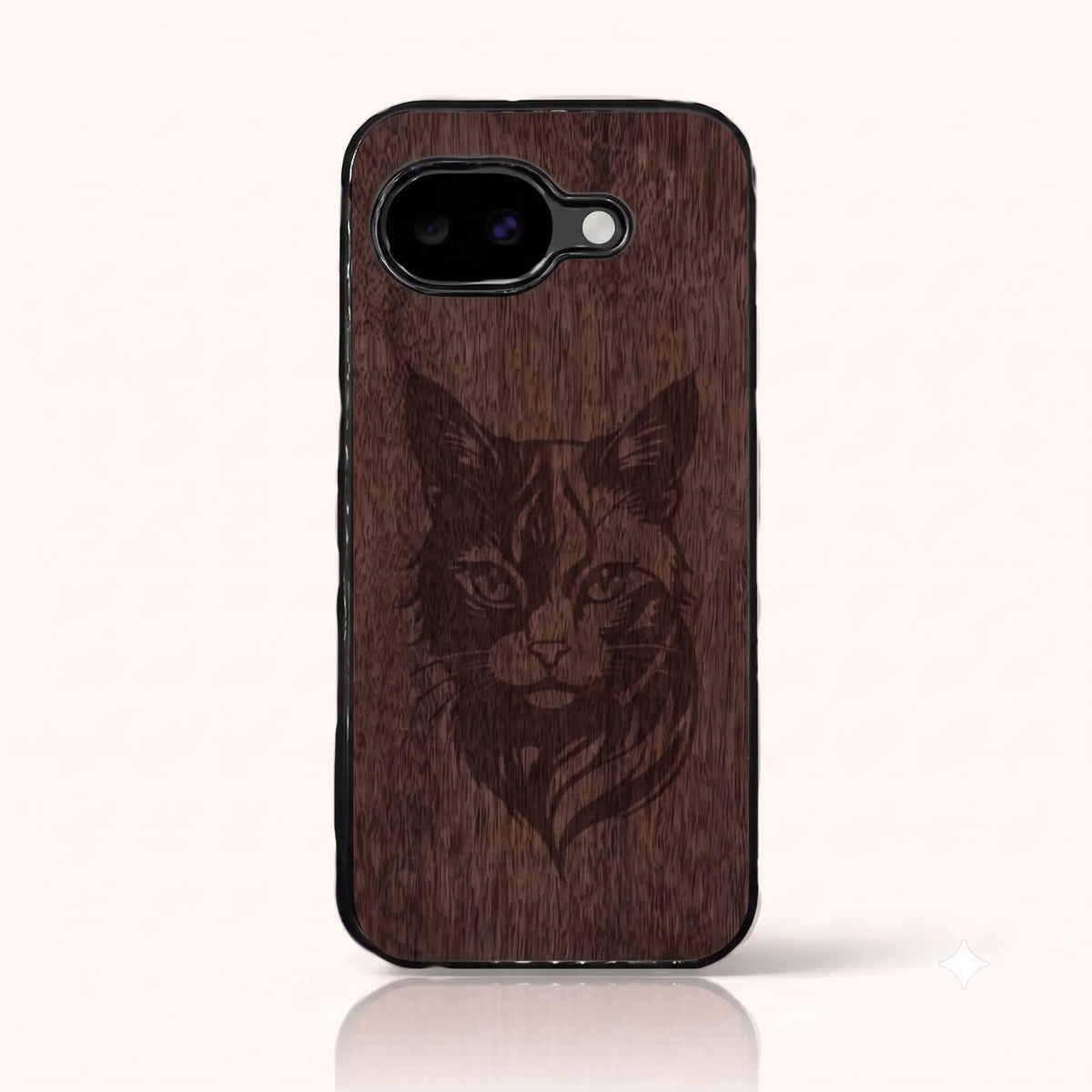 Coque Pixel 10A – Le Chat en gravure sur bois (Noyer)