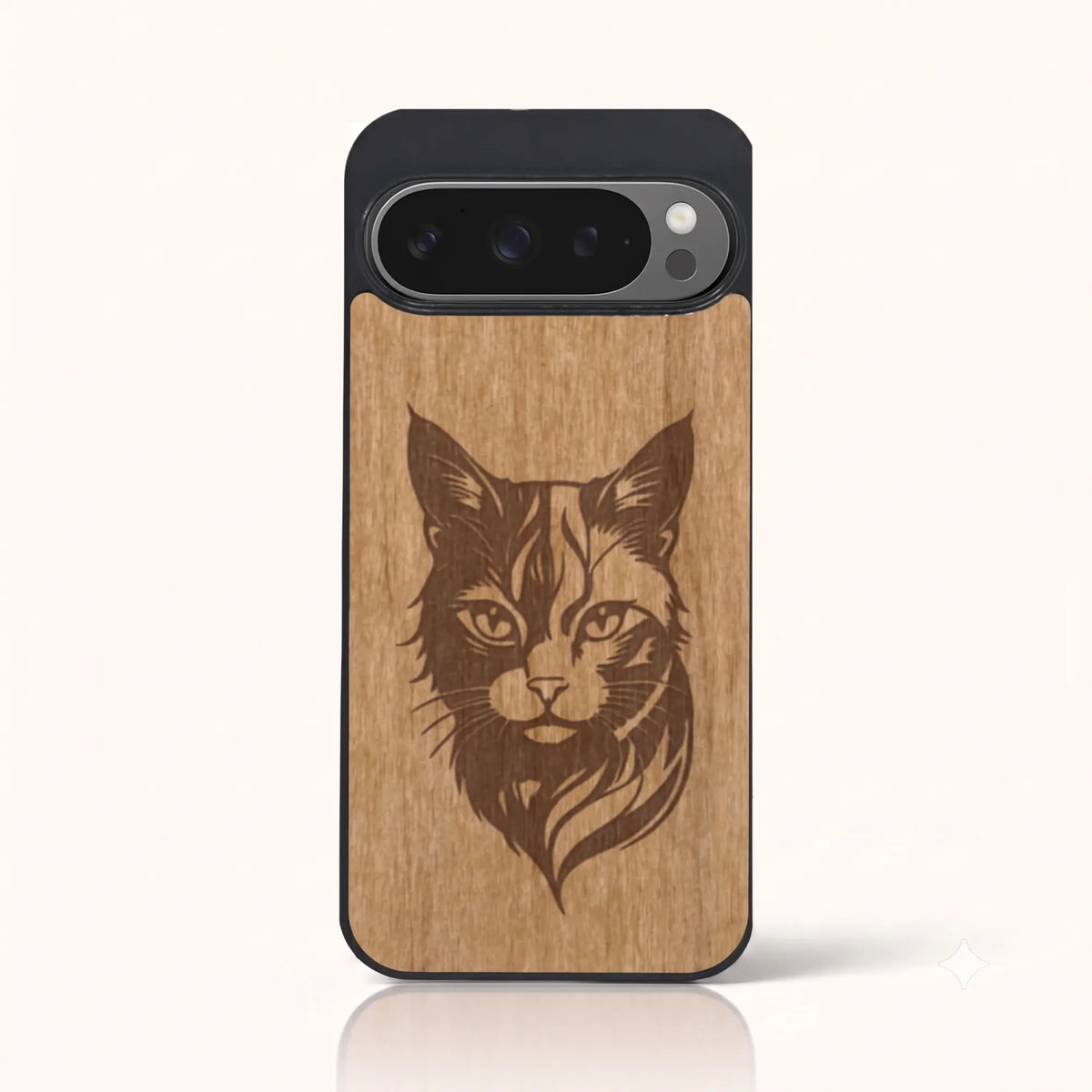 Coque Pixel 9 Pro – Le Chat en gravure sur bois (Tilleul)
