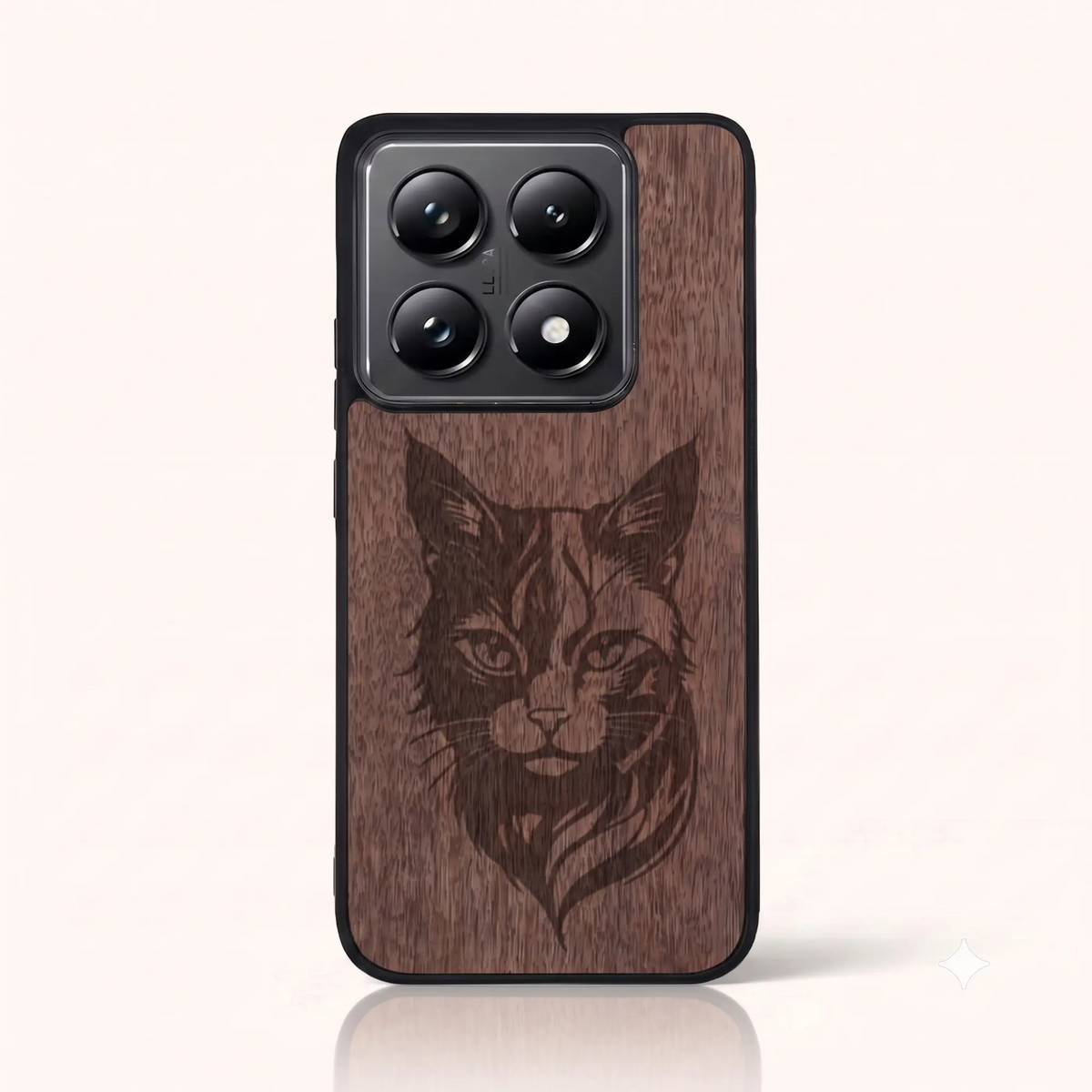 Coque Xiaomi Mi 14T et 14T Pro – Le Chat en gravure sur bois (Noyer)
