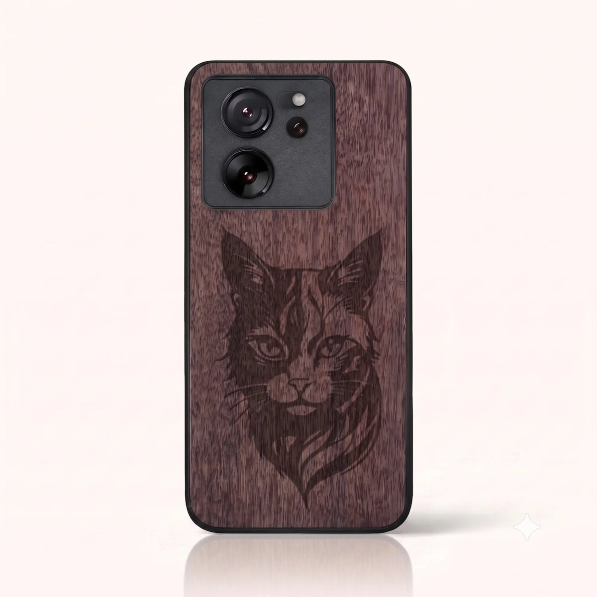 Coque Xiaomi Mi 13T – Le Chat en gravure sur bois (Noyer)