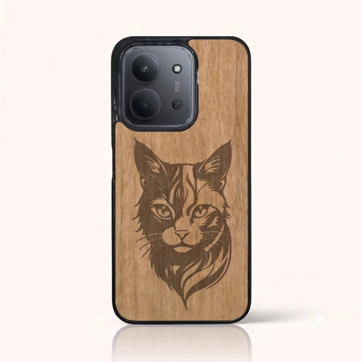 Coque Xiaomi Redmi 15C – Le Chat en gravure sur bois (Tilleul)