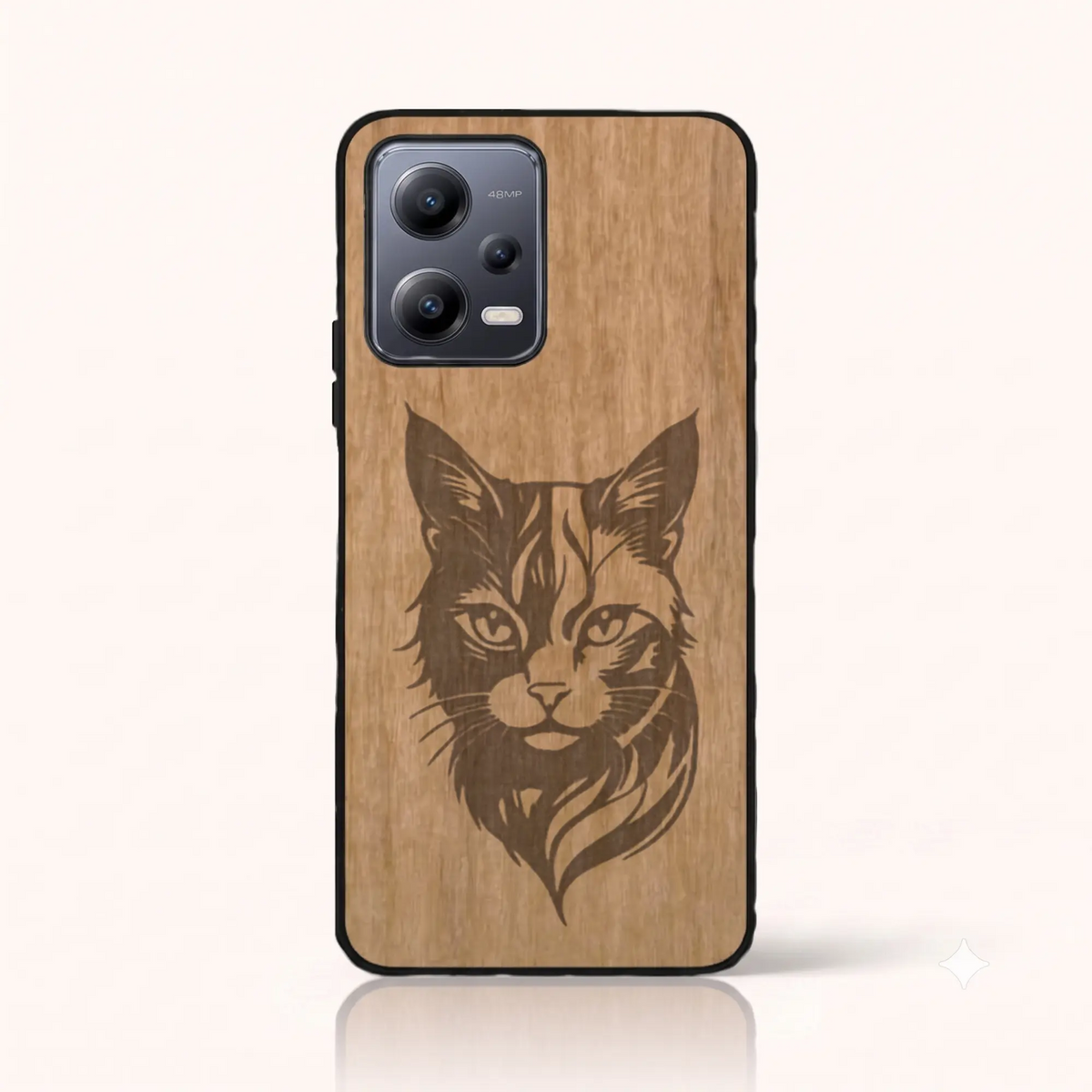 Coque Xiaomi Redmi Note 12 5G – Le Chat en gravure sur bois (Tilleul)