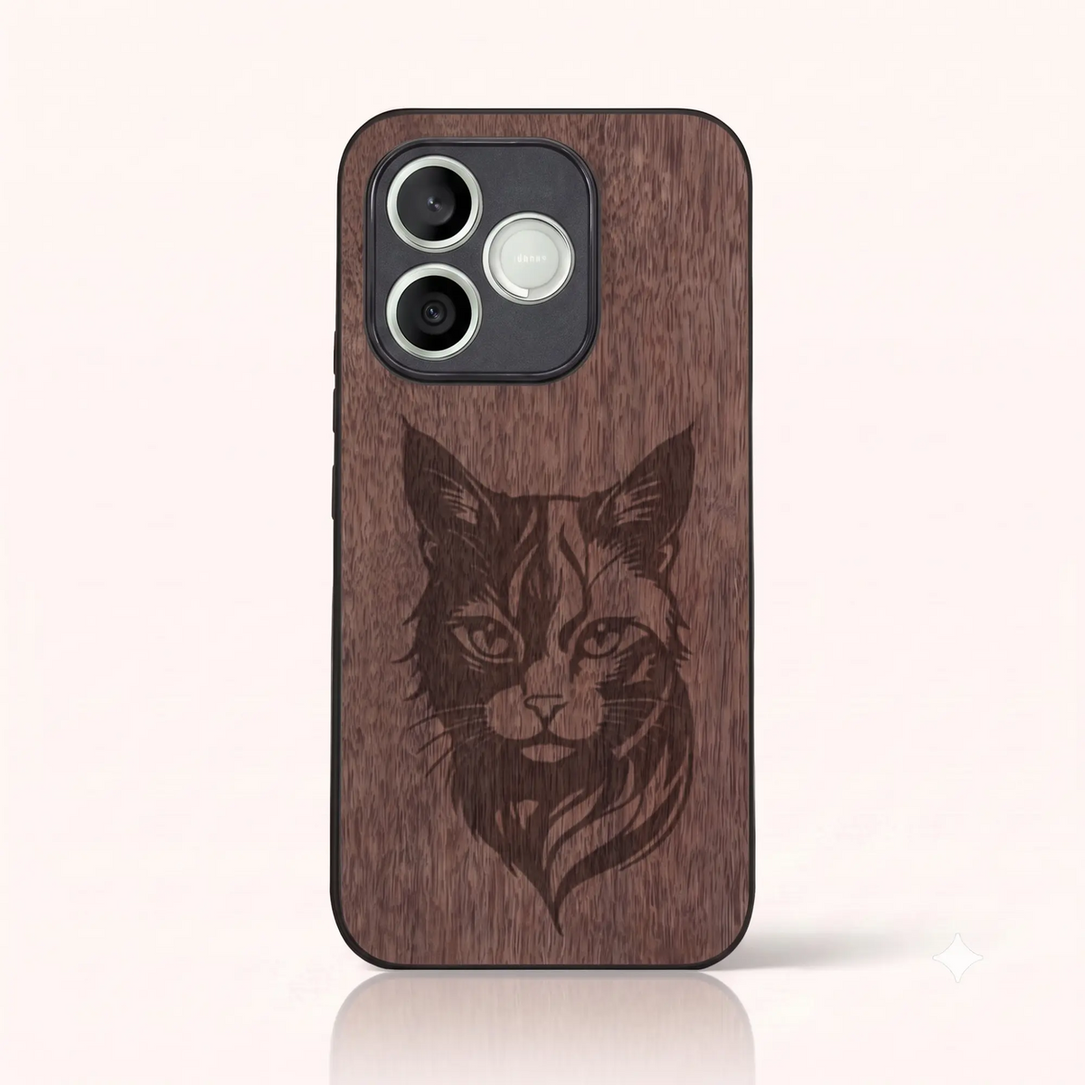 Coque Honor 600 Lite – Le Chat en gravure sur bois (Noyer)