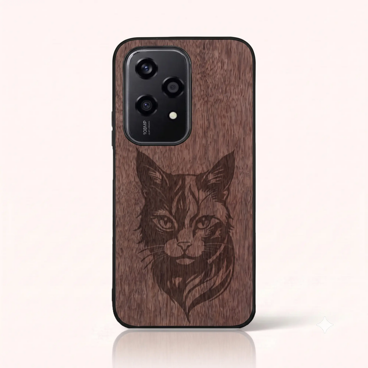 Coque Honor 200 Lite – Le Chat en gravure sur bois (Noyer)
