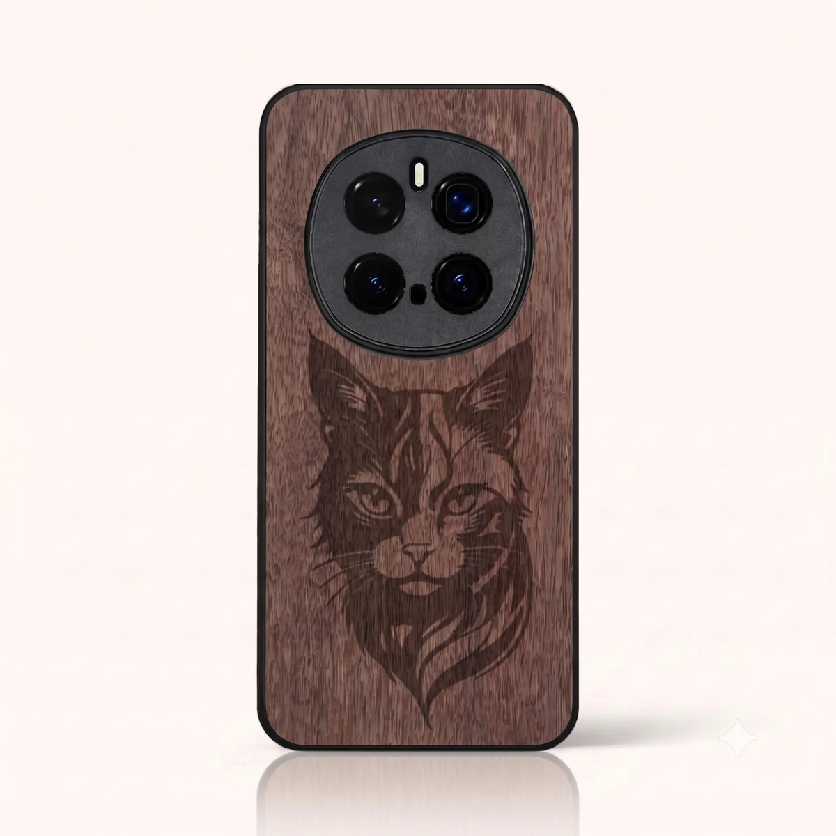 Coque Honor Magic 7 Pro – Le Chat en gravure sur bois (Noyer)