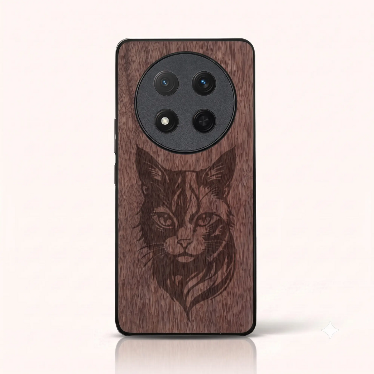 Coque Honor Magic 7 Lite – Le Chat en gravure sur bois (Noyer)