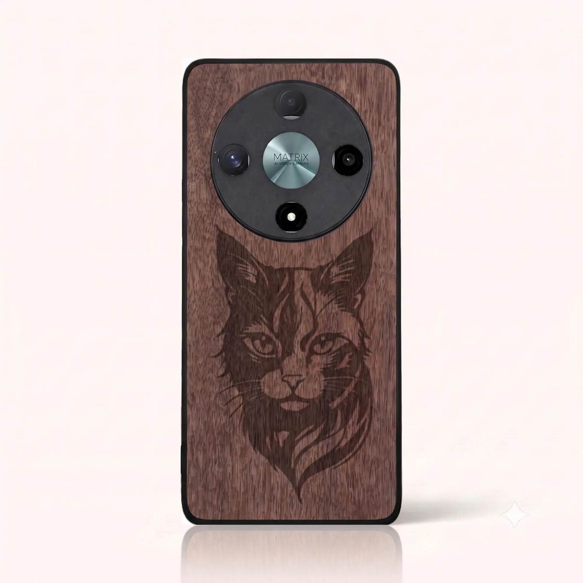 Coque Honor Magic 6 Lite – Le Chat en gravure sur bois (Noyer)