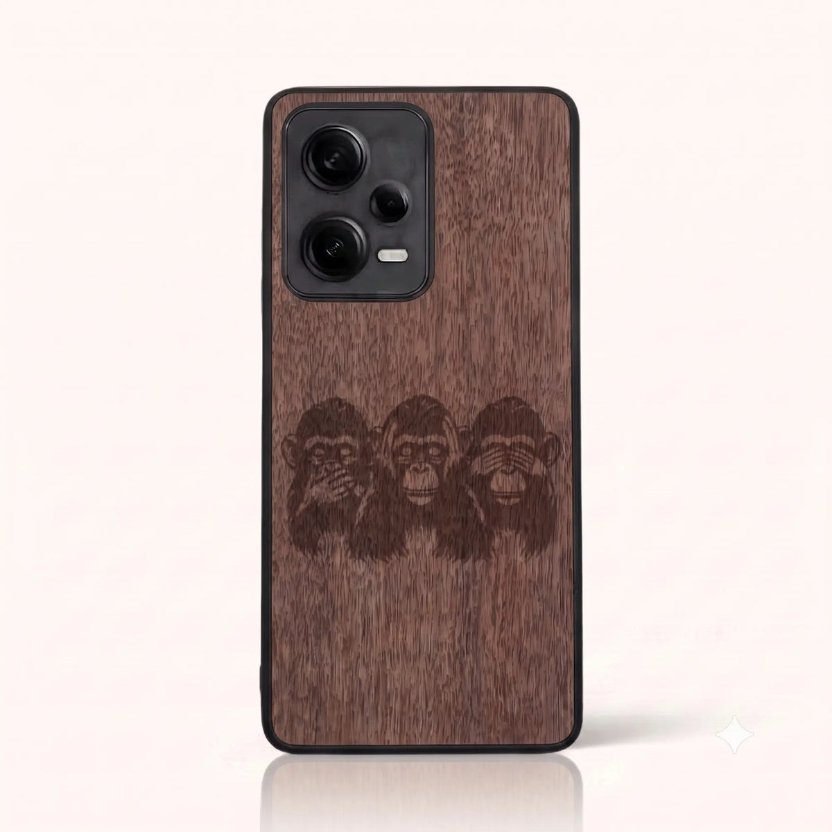 Coque Xiaomi Redmi Note 12 Pro 5G – Les Singes de la sagesse en bois de noyer foncé