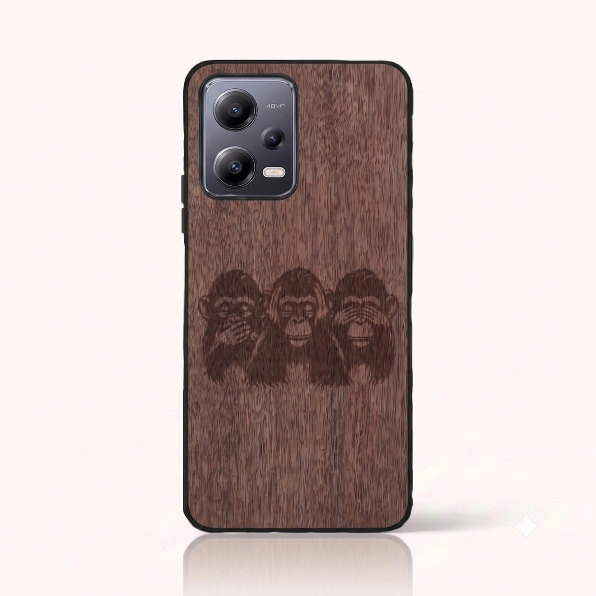 Coque Xiaomi Redmi Note 12 5G – Les Singes de la sagesse en bois de noyer foncé