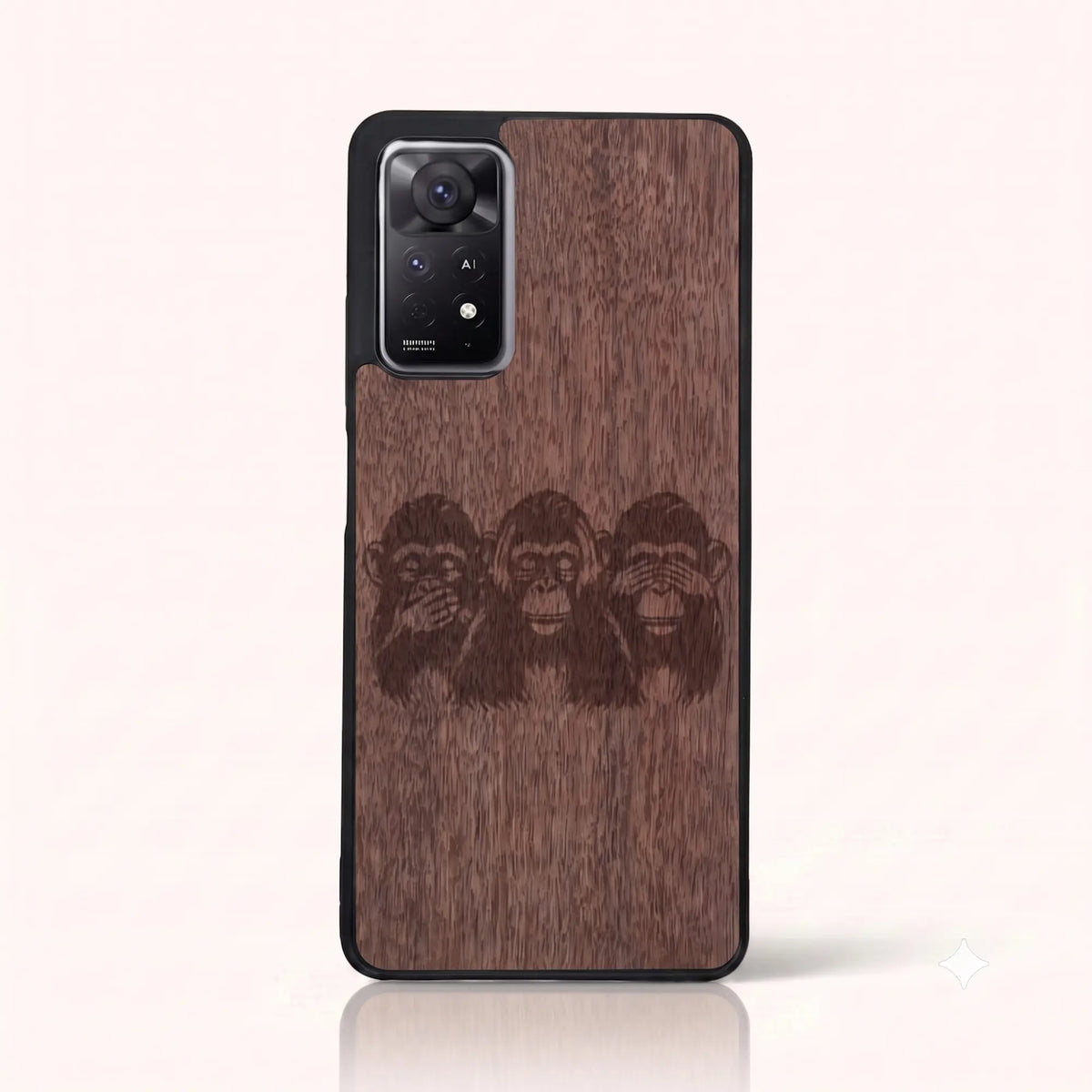 Coque Xiaomi Redmi Note 11 Pro 5G et 4G – Les Singes de la sagesse en bois de noyer foncé