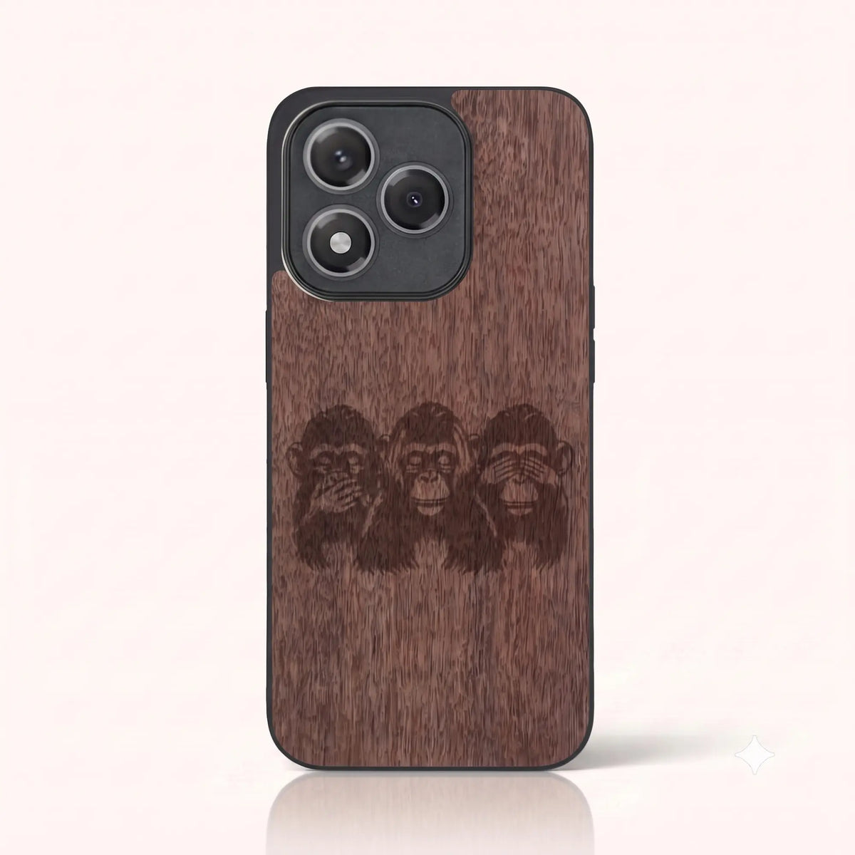Coque Honor 400 Lite – Les Singes de la sagesse en bois de noyer foncé