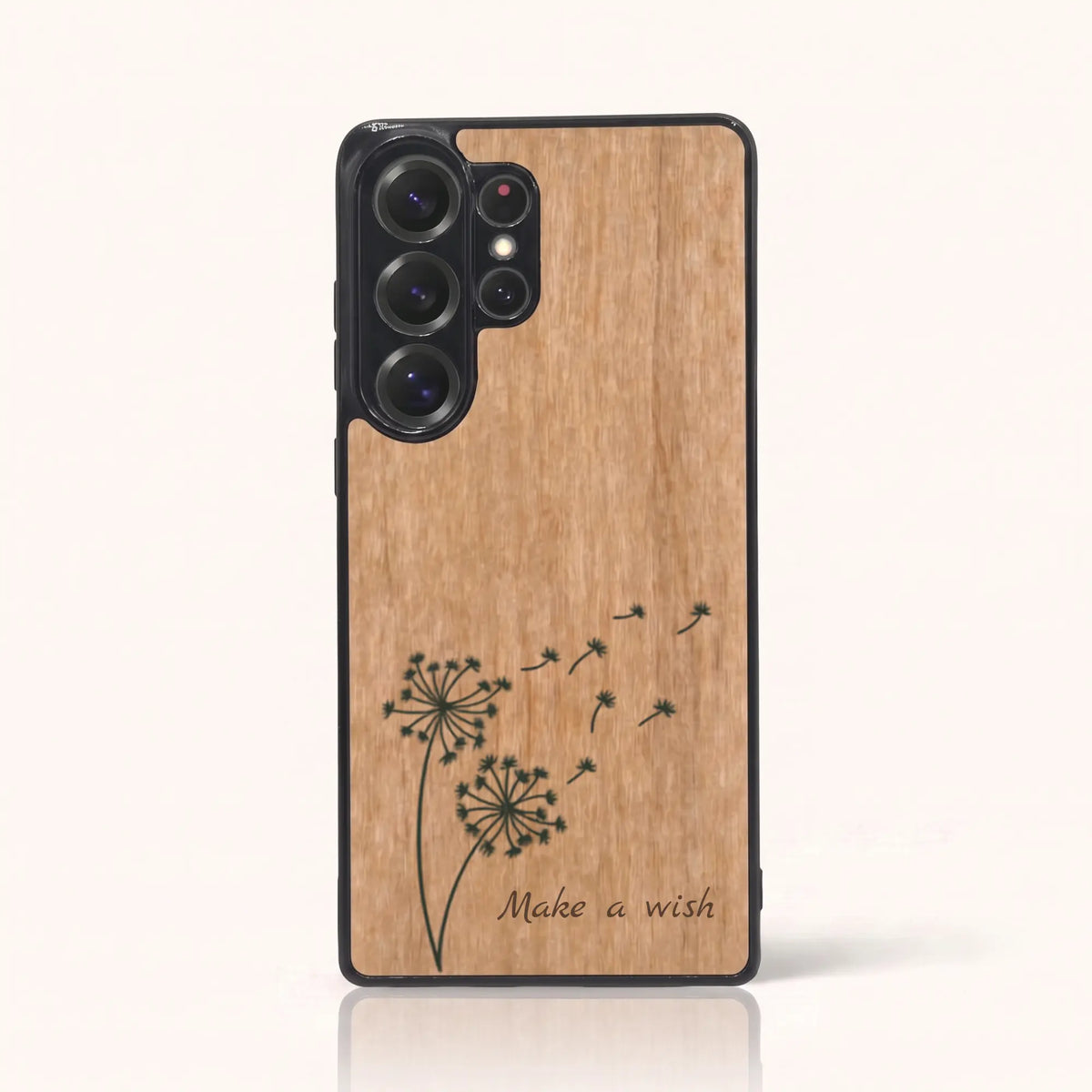 Coque Samsung S26 Ultra en bois gravé Make a Wish – Clair (Tilleul)